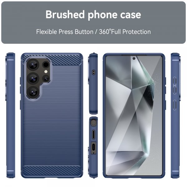 Samsung Galaxy S25 Ultra Skal Borstad Kolfibertextur Blå