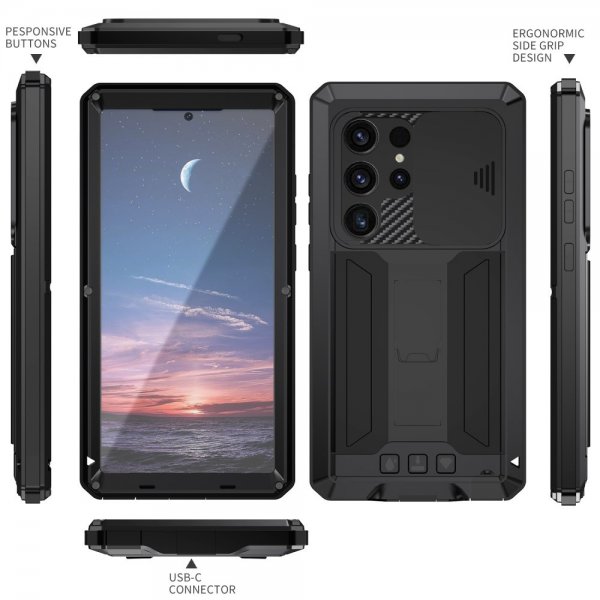 R-JUST Samsung Galaxy S25 Ultra Skal Metall Stöttåligt Kameraskydd Svart