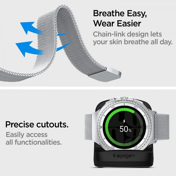 Spigen Samsung Galaxy Watch 8 40/44mm/Classic 46mm Armband Metal Fit Silver