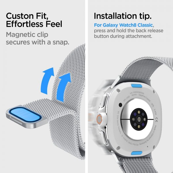 Spigen Samsung Galaxy Watch 8 40/44mm/Classic 46mm Armband Metal Fit Silver