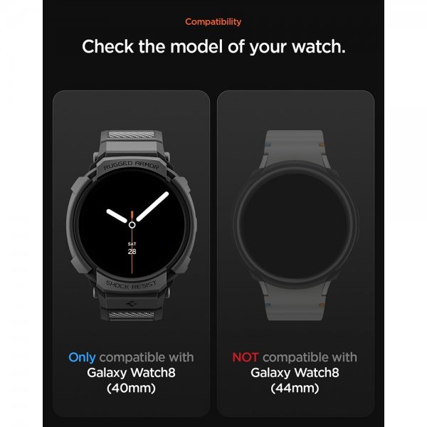Spigen Samsung Galaxy Watch 8 44mm Armband och Skal Rugged Armor Pro Matte Black