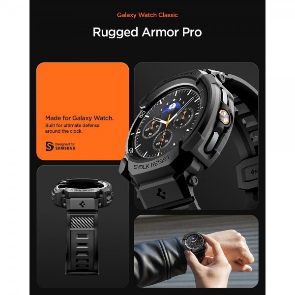 Spigen Samsung Galaxy Watch 8 Classic 46mm Armband och Skal Rugged Armor Pro Matte Black