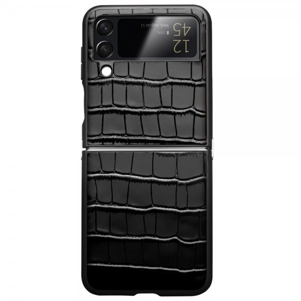 Qialino Samsung Galaxy Z Flip 4 Skal Krokodilmönster Svart