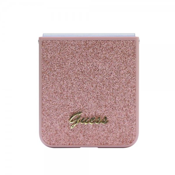 Guess Samsung Galaxy Z Flip 5 Skal Glitter Flakes Metal Logo Rosa