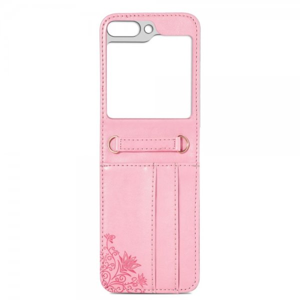 Samsung Galaxy Z Flip 5 Skal med Axelband Kortfack Rosa