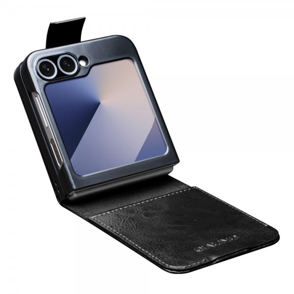 Qialino Samsung Galaxy Z Flip 6/Flip 7 FE Fodral Äkta Läder med Flärp Svart