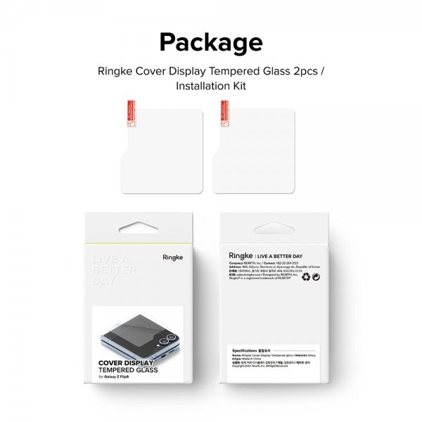 Ringke Samsung Galaxy Z Flip 6/Flip 7 FE Skärmskydd Cover Display Protector Glass 2-pack