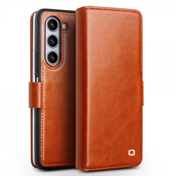 Qialino Samsung Galaxy Z Fold 5 Fodral Äkta Läder Brun