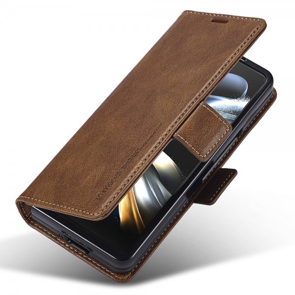Lc.Imeeke Samsung Galaxy Z Fold 5 Fodral med Kortfack Flip Brun