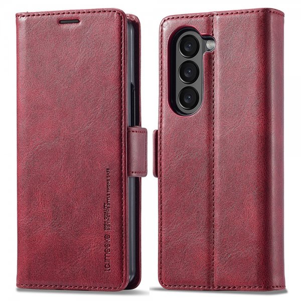 Lc.Imeeke Samsung Galaxy Z Fold 5 Fodral med Kortfack Flip Röd