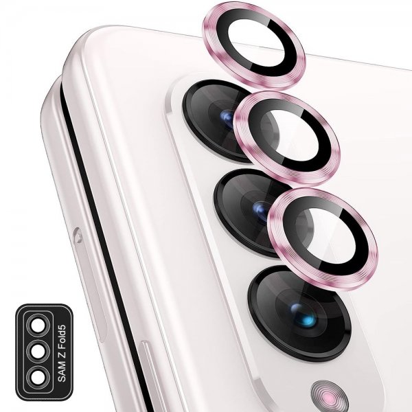 Enkay Samsung Galaxy Z Fold 5 Kameraskydd i Härdat Glas Aluminium Rosa
