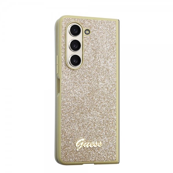 Guess Samsung Galaxy Z Fold 5 Skal Glitter Flakes Metal Logo Guld