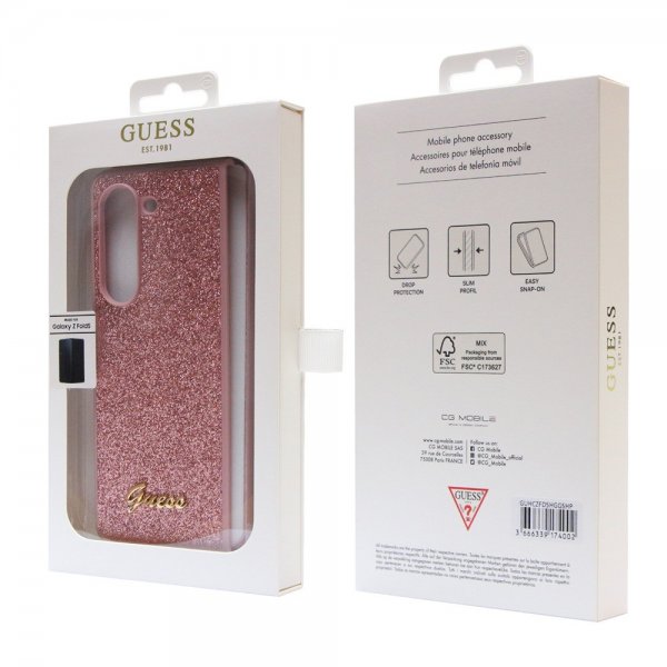 Guess Samsung Galaxy Z Fold 5 Skal Glitter Flakes Metal Logo Rosa