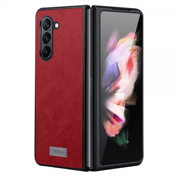 Sulada Samsung Galaxy Z Fold 5 Skal Lädertextur Röd