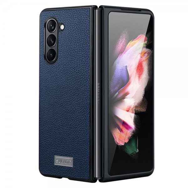 Sulada Samsung Galaxy Z Fold 5 Skal Litchi Blå