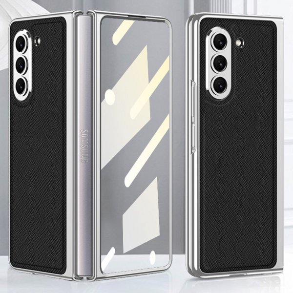 GKK Samsung Galaxy Z Fold 5 Skal Pläterad Kant Krosstextur Svart