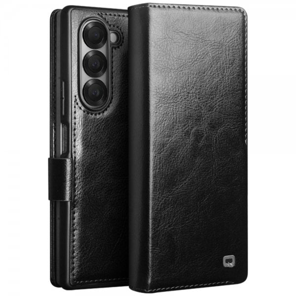 Qialino Samsung Galaxy Z Fold 6 Fodral Äkta Läder Svart
