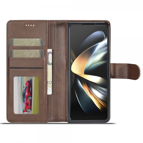 Lc.Imeeke Samsung Galaxy Z Fold 6 Fodral med Kortfack Stativfunktion Mörkbrun