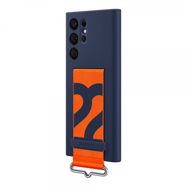 Samsung Original Galaxy S22 Ultra Skal Silicone Cover with Strap Navy