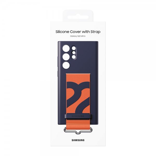 Samsung Original Galaxy S22 Ultra Skal Silicone Cover with Strap Navy