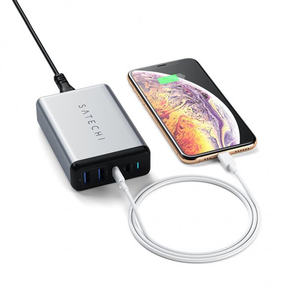 Satechi 75W PD reseladdare med dubbla USB-C och USB-A uttag Grå
