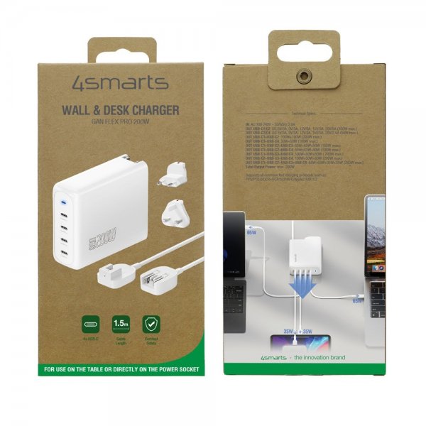 4smarts Skrivbordsladdare GaN Flex Pro 200W 4 USB-C