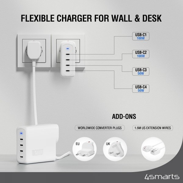 4smarts Skrivbordsladdare GaN Flex Pro 200W 4 USB-C