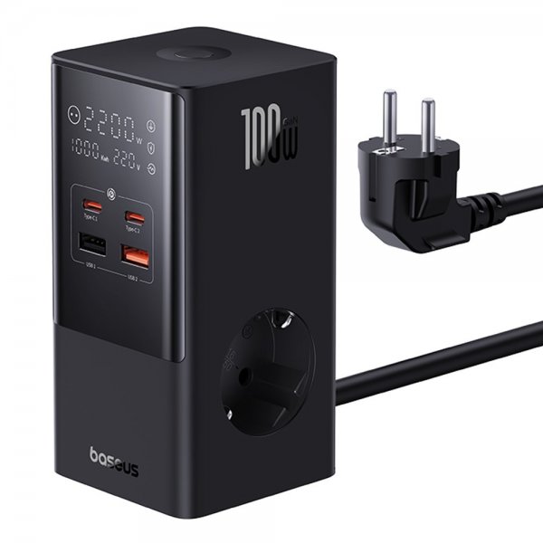 Baseus Skrivbordsladdare PowerCombo Tower Power Strip 100W Svart
