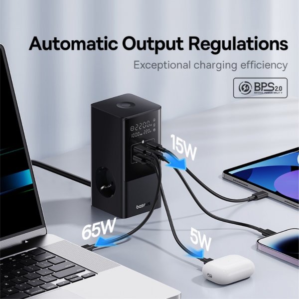 Baseus Skrivbordsladdare PowerCombo Tower Power Strip 100W Svart