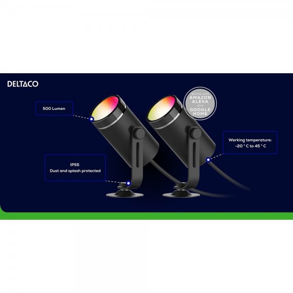 Deltaco Smart Home Smart Trädgårdsbelysning RGB 2-pack