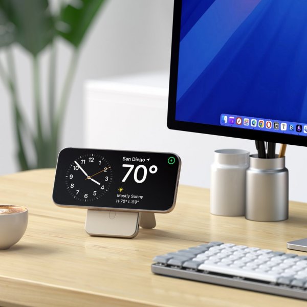Satechi OntheGo Qi2 5K MagSafe-powerbank med Stativ Sand