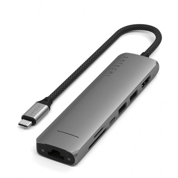 Satechi 7-i-1 USB-C Slim Multiport Adapter med Ethernet Space Gray