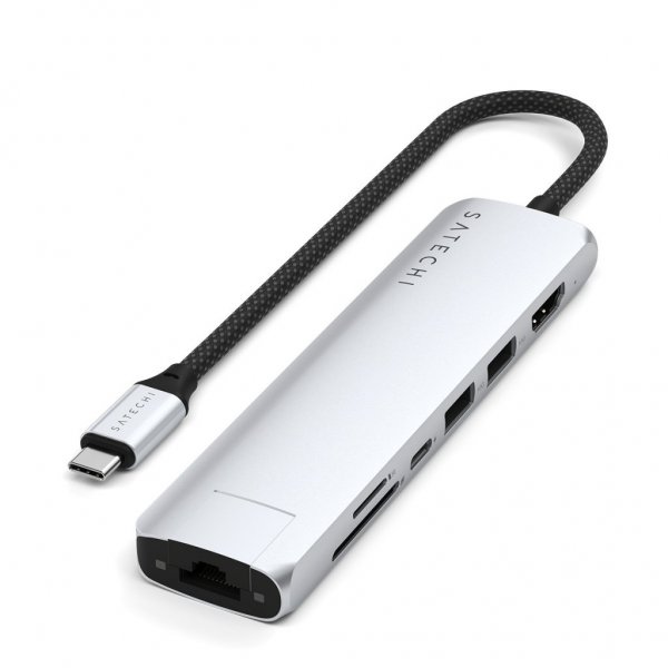 Satechi 7-i-1 USB-C Slim Multiport Adapter med Ethernet Silver