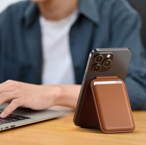 Satechi Korthållare Vegan-Leather Magnetic Wallet Stand Brun