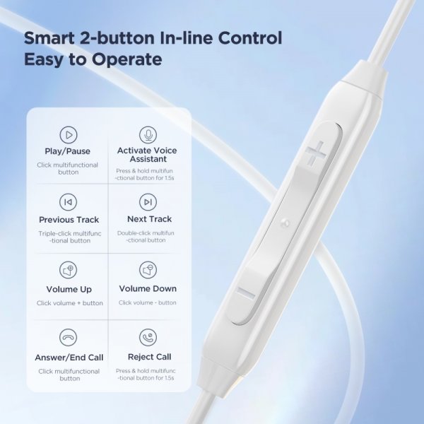 Joyroom Trådade Hörlurar EC05 USB-C Vit