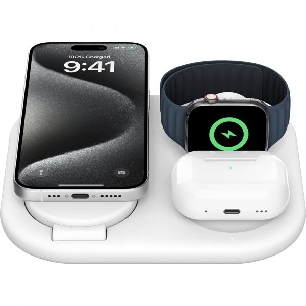Belkin Trådlös Laddare BoostCharge 3-in-1 Foldable MagSafe Qi2 15W Vit