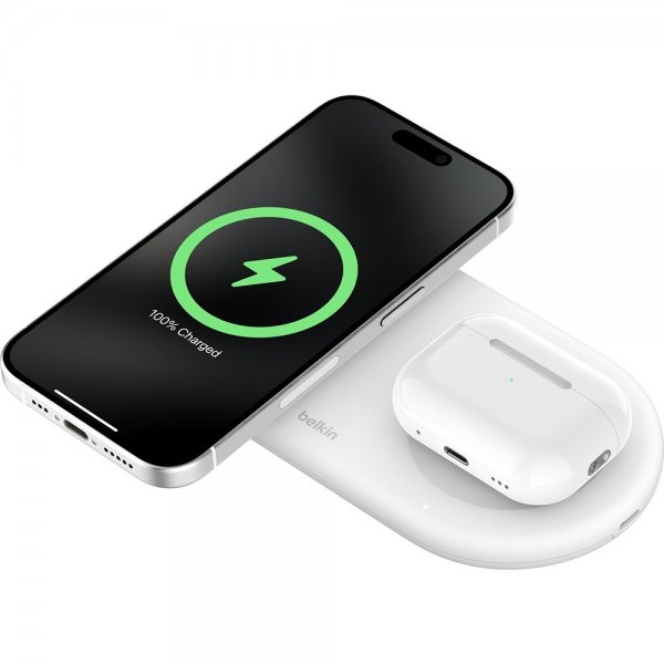 Belkin Trådlös Laddare BoostCharge Pro 2-in-1 MagSafe Qi2 15W Vit