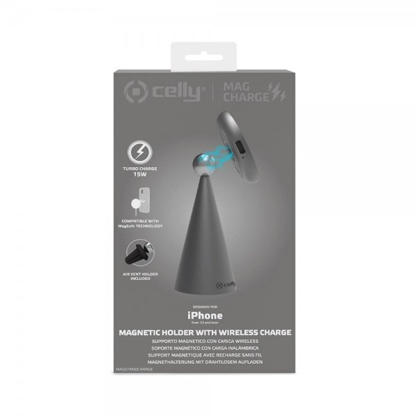 Celly Trådlös Laddare Magnetic Holder with Wireless Charge 15W MagSafe