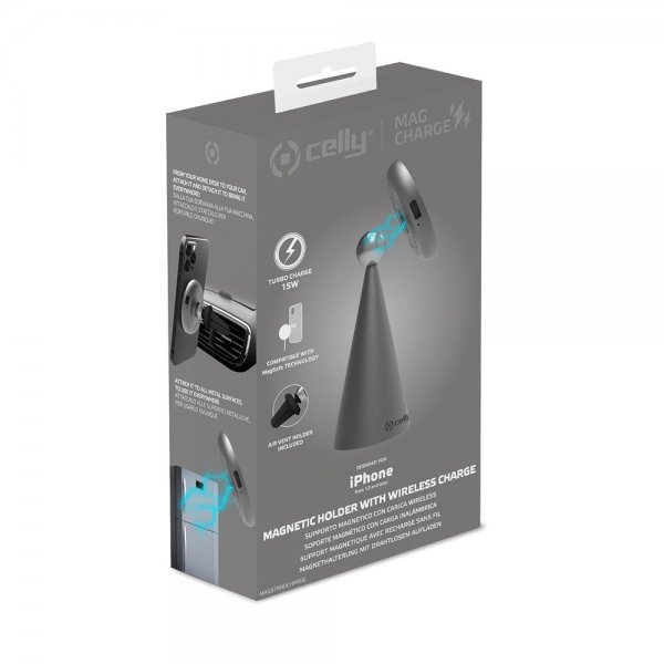 Celly Trådlös Laddare Magnetic Holder with Wireless Charge 15W MagSafe