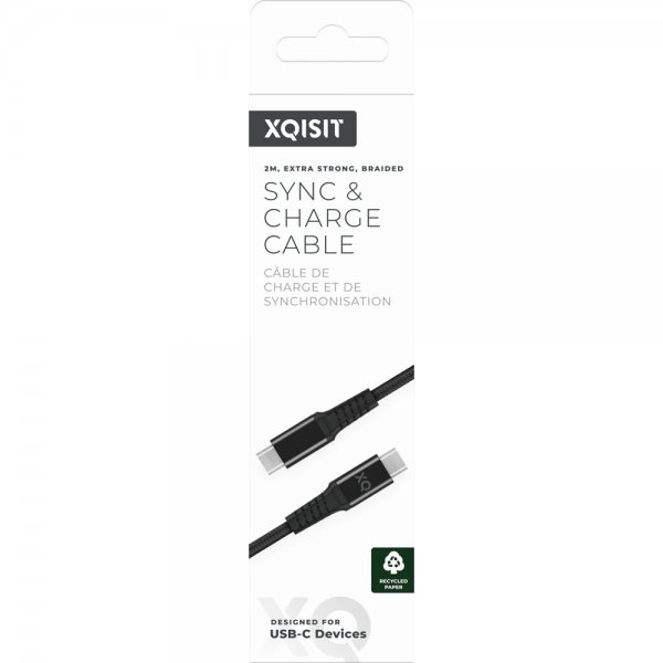 Xqisit Type C till Type C Kabel Flätad Extra Stark 2 m Svart