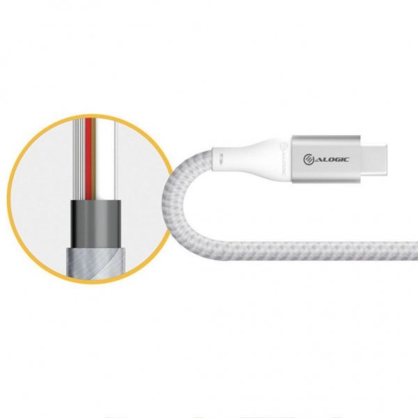 ALOGIC Ultra USB-C till USB-C kabel 5A/480Mbps 3 meter Silver