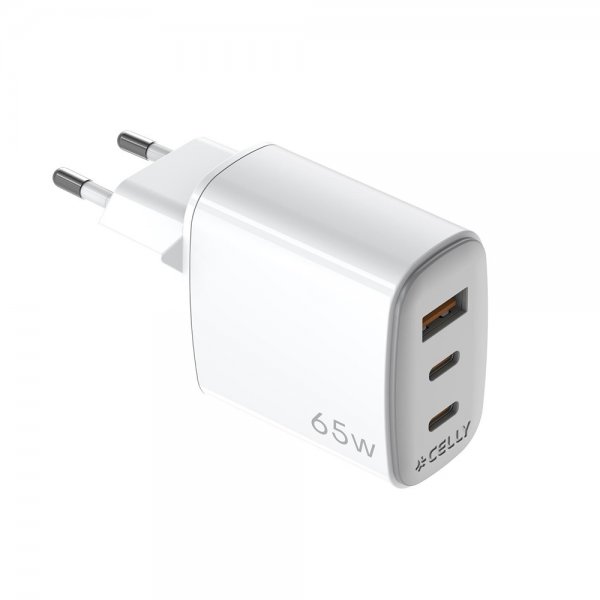 Celly 65W GaN Väggladdare 2xUSB-C & USB-A