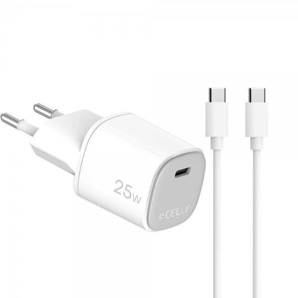 Celly 25W GaN USB-C Väggladdare med USB-C Kabel