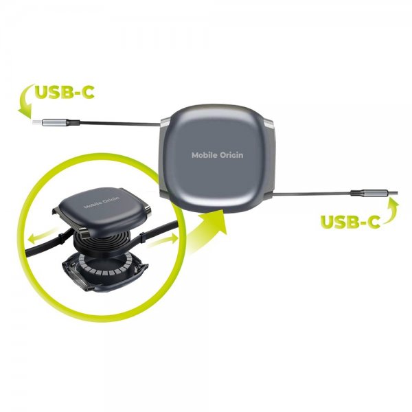 Mobile Origin USB-C Kabel 100W Retractable Cable Box Grå
