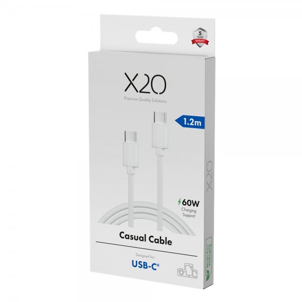 X2O USB-C till USB-C Kabel Basic 60W 1.2m Vit