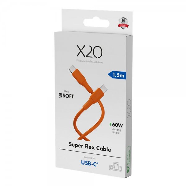 X2O USB-C till USB-C Kabel Superflex 60W 1.5m Orange