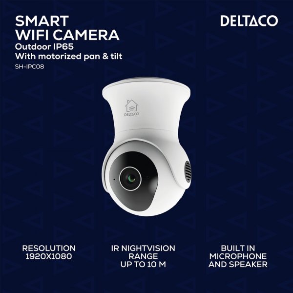 Deltaco Smart Home WiFi-kamera med motoriserad Pan & Tilt-funktion för utomhusbruk IP65