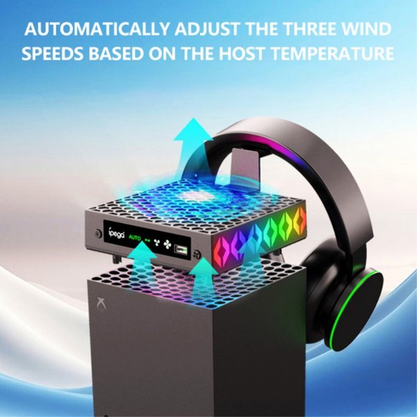 Ipega Xbox Series X Nedkylningsfläkt med RGB och Hörlurshållare