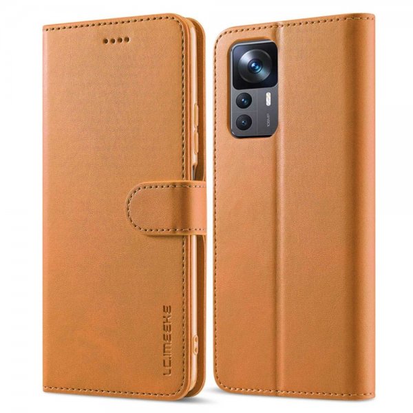 Lc.Imeeke Xiaomi 12T/12T Pro Fodral med Kortfack Stativfunktion Ljusbrun
