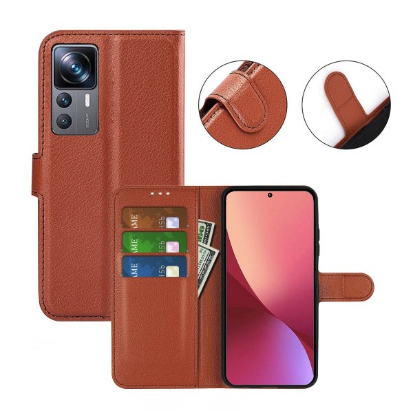 Xiaomi 12T/12T Pro Fodral med Stativ Brun